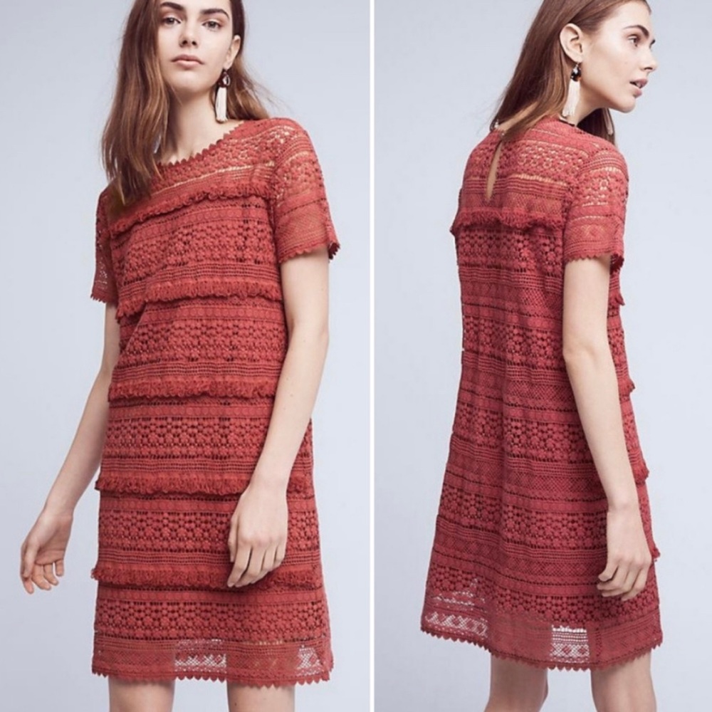 Anthropologie 02Sky Rusty Red Fringe Mini Dress